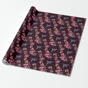 Papel De Presente Hummingbird e orquídea, moda sem costura tropical.