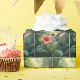 Papel De Presente Hummingbird pairando sobre Hibiscus