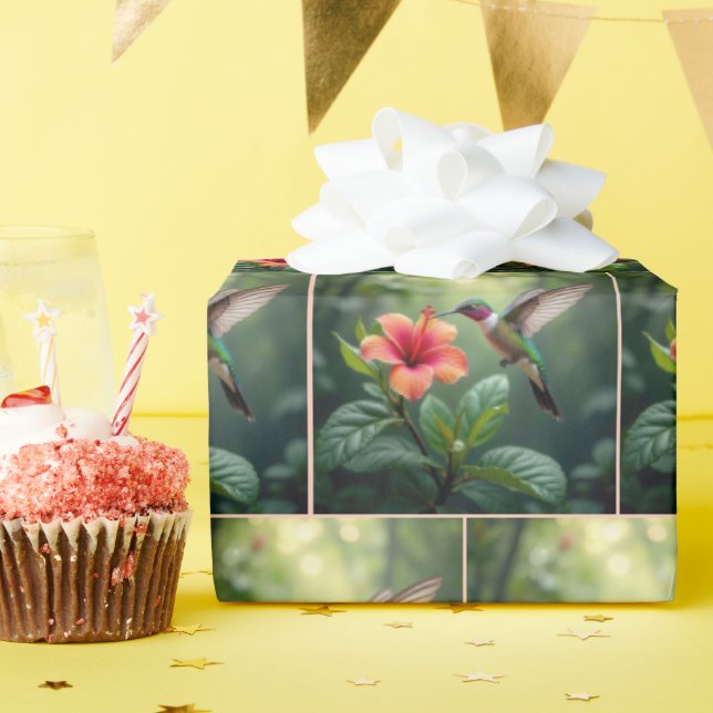 Papel De Presente Hummingbird pairando sobre Hibiscus (Festa de aniversário)