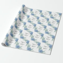 Papel De Presente Hydrangea Azul Floral Casamento Personalizado 