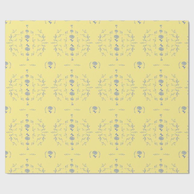Papel De Presente Hydrangea Block Yellow and Blue Patternos (Aberto)