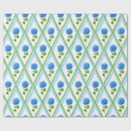 Papel De Presente Hydrangea Ditsy do Avô Azul e Verde