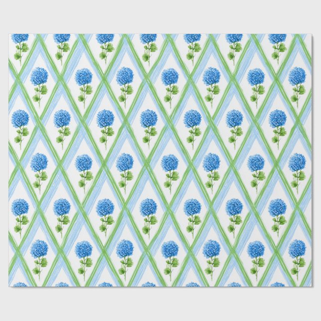 Papel De Presente Hydrangea Ditsy do Avô Azul e Verde (Aberto)