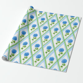 Papel De Presente Hydrangea Ditsy do Avô Azul e Verde