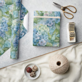 Papel De Presente Hydrangea Floral Watercolor Azul