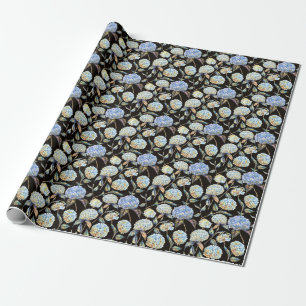 Papel De Presente Hydrangea Watercolor Azul: Padrão Escuro Sem Costu