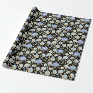 Papel De Presente Hydrangea Watercolor Azul: Padrão Escuro Sem Costu