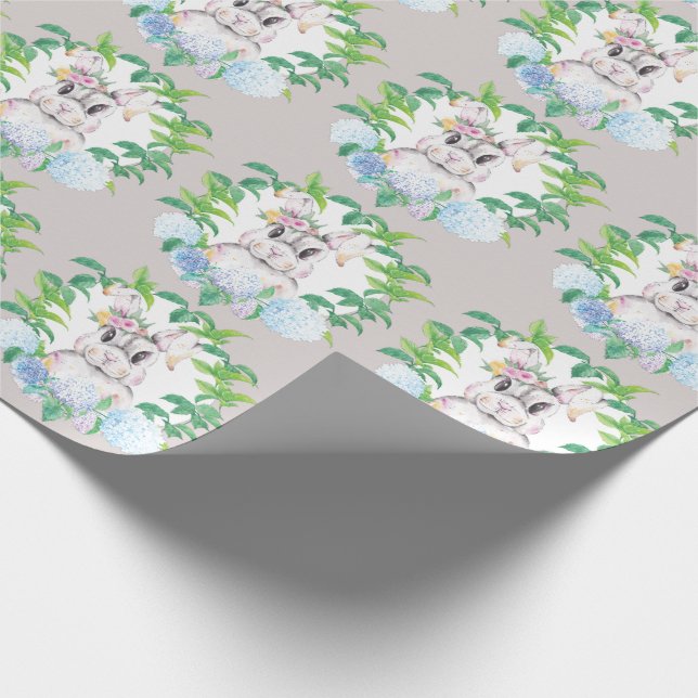 Papel De Presente Hydrangea Wreath Bunny Elegante Páscoa (Ponta)