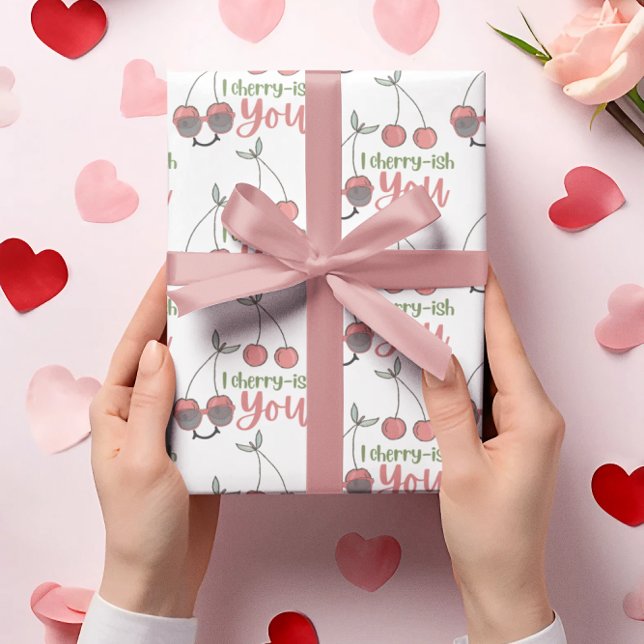 Papel De Presente I Cherry-Ish You Wrapper Paper (Let someone special know that you, "Cherry-ish them" with this cute wrapping paper! )