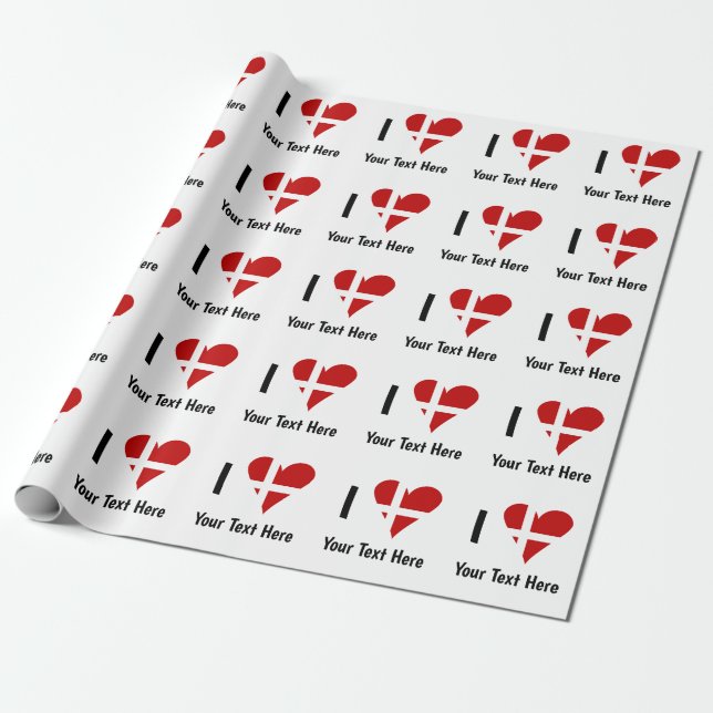 Papel De Presente I (Funky Heart Shaped Danish Flag) Your Text (Desenrolado)