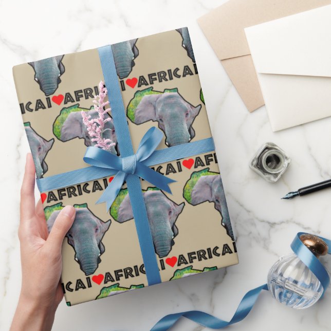 Papel De Presente I Heart Africa Map Black Elephant Bull (Presentear)