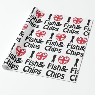 Papel De Presente I Heart [Love] Fish & Chips Wrapper Paper