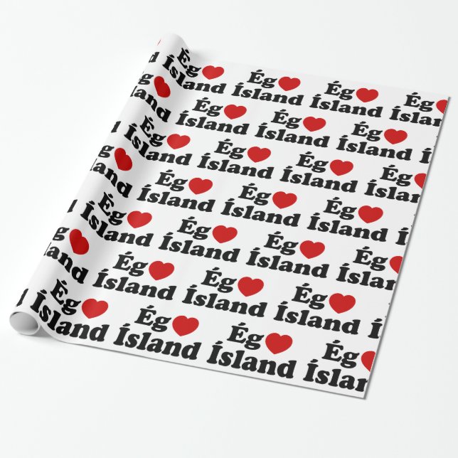 Papel De Presente I Heart (Love) Islândia [Ég Elska Ísland] Islandês (Desenrolado)