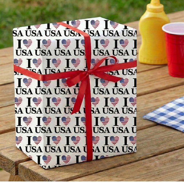 Papel De Presente I Heart The USA (The Heart of Giving.)