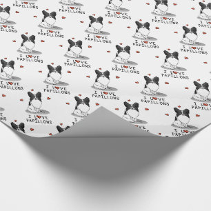 Papel De Presente I Love Papillons (branco e preto) Hearts Dogs Cute