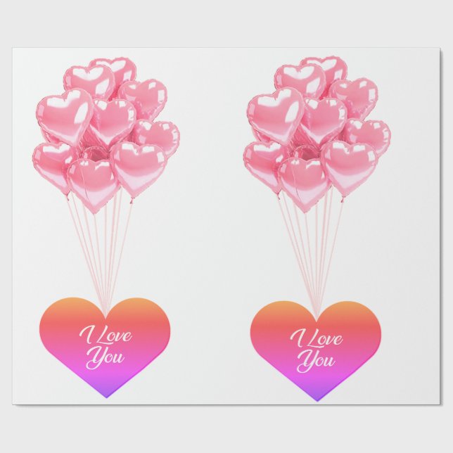 Papel De Presente I Love You Heart Balloons Wrapping Paper (Aberto)