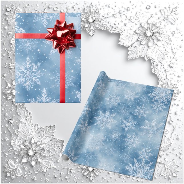 Papel De Presente Ice Blue Fairytale Winter Silver Snowflakes Frost  (Ice Blue Fairytale Winter Silver Snowflakes Frost Wrapping Paper)