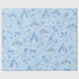 Papel De Presente Ice Blue, Princess Tiara, Magic Wand, Birthday,