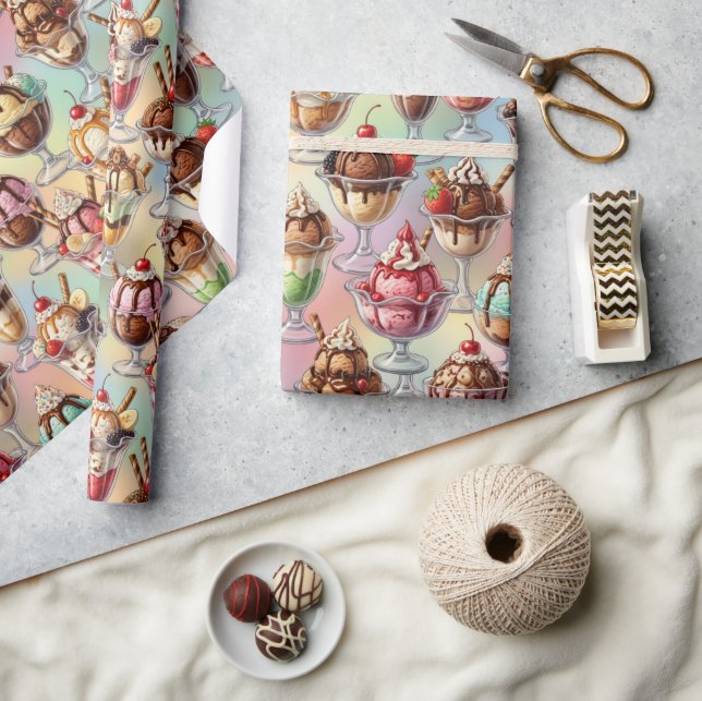Papel De Presente Ice Cream Sundae Wrapping Paper (Artesanato)
