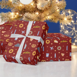 Papel De Presente Ícone de Nova Iorque festivo padrão de Natal Verme