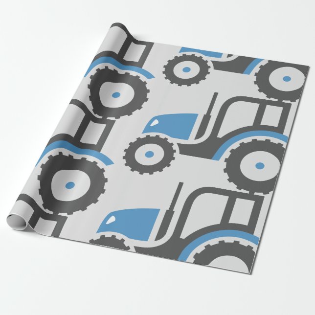 Papel De Presente Ícone de Trator Agrícola Azul e Cinza (Desenrolado)