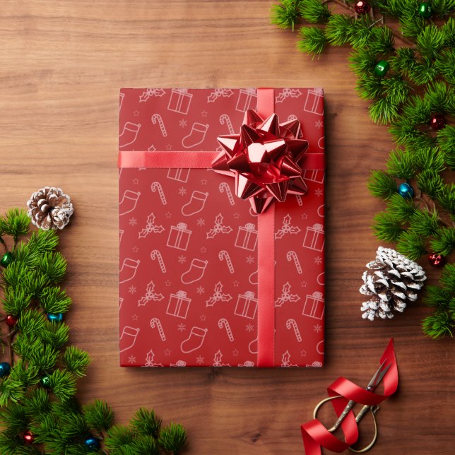 Papel De Presente Ícone Padrão de Natal Vermelho (Presente de Natal)