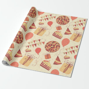 Papel De Presente Ícones de Aniversário Vintage em Paleta Retro Quen