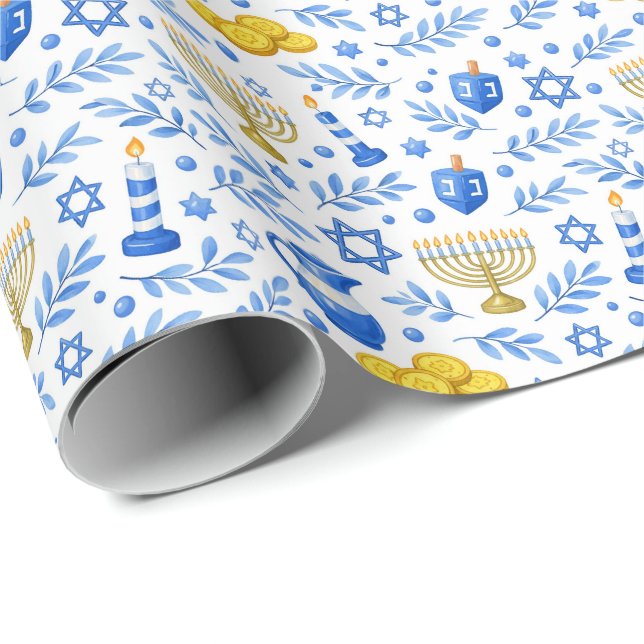 Papel De Presente Ícones de celebração do Hanukkah  (Ponta do rolo)
