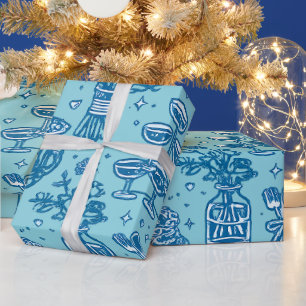 Papel De Presente Ícones de Colagem de Celebração de Casamento Azul 