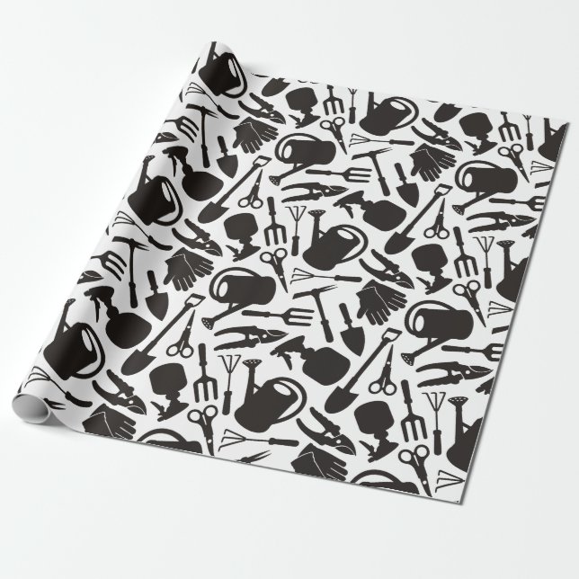 Papel De Presente Ícones de jardinagem Silhuettes (Desenrolado)