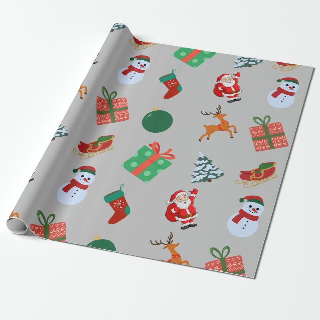 Papel De Presente Ícones de Natal da cinza (Desenrolado)