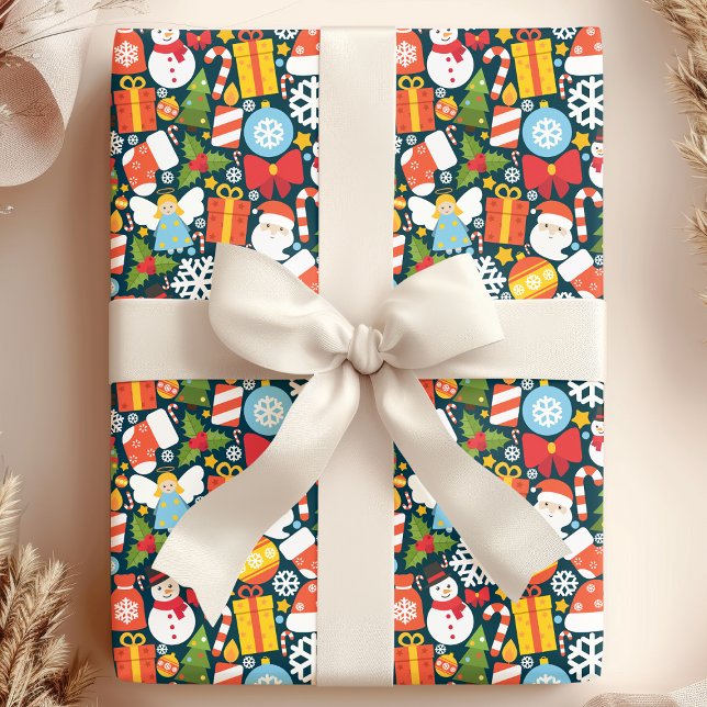Papel De Presente Ícones de Natal e Papai Noel das Festas (Criador carregado)