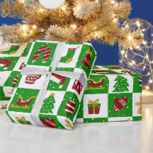 Ícones de Natal em Verde e Vermelho Festivos