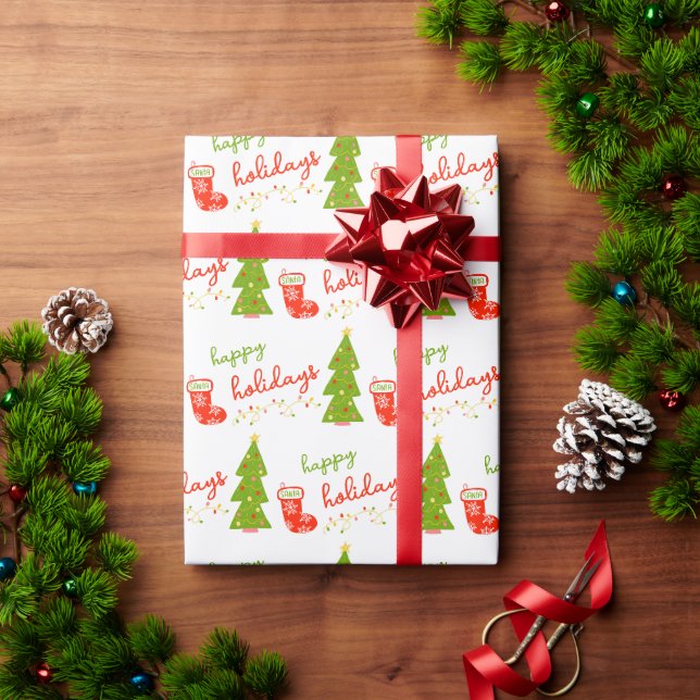 Papel De Presente Ícones Natalinos Caprichosos e Fofos FELIZ NATAL (Presente de Natal)