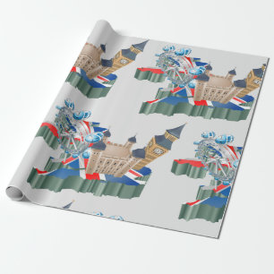 Papel De Presente Iconic London Landmarks UK Map British Viagem