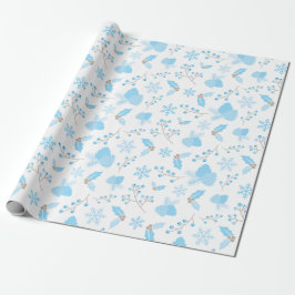 Papel De Presente Icy Winter Mistletoe Pinecone e Snowflakes White