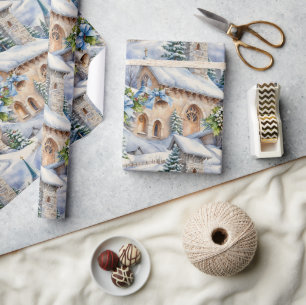 Papel De Presente Igreja do Dia de Natal