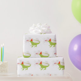 Papel De Presente Iguana Lizard Partilhando Animais Tendo uma Festa