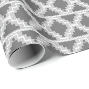 Papel De Presente Ikat Asteca Tribal - Cinza escuro e claro