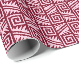 Papel De Presente Ikat Aztec Tribal - Borgonha e Rosa