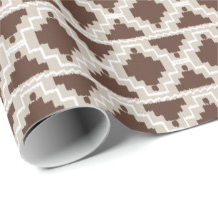Papel De Presente Ikat Aztec Tribal - Chocolate Castanho e Taupe