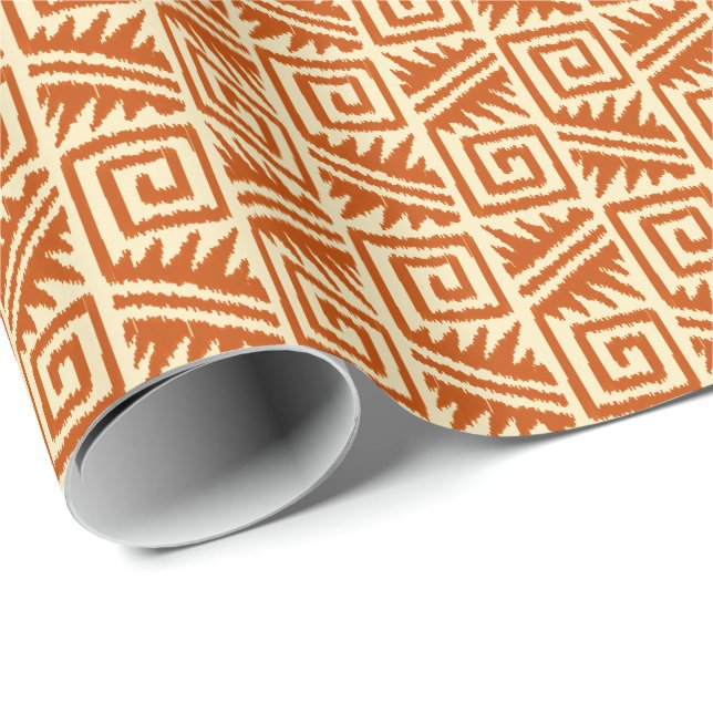 Papel De Presente Ikat Aztec Tribal - Mandarim e laranja claro (Ponta do rolo)