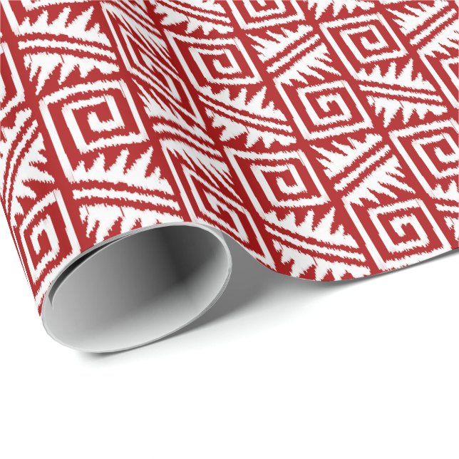 Papel De Presente Ikat Aztec Tribal - Vermelho Escuro e Branco (Ponta do rolo)