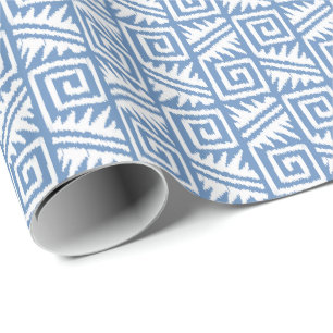 Papel De Presente Ikat Azteca Tribal - Azul Céu e Branco