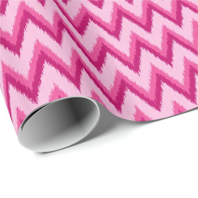 Papel De Presente Ikat Chevron Stripes - Fuchsia e rosa pálido (Ponta do rolo)