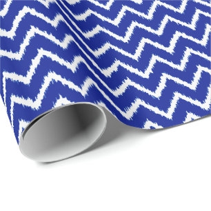 Papel De Presente Ikat Chevrons - Azul cobalto e branco