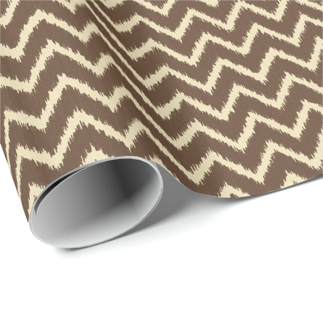 Papel De Presente Ikat Chevrons - Castanho-chocolate e bronzeado (Ponta do rolo)