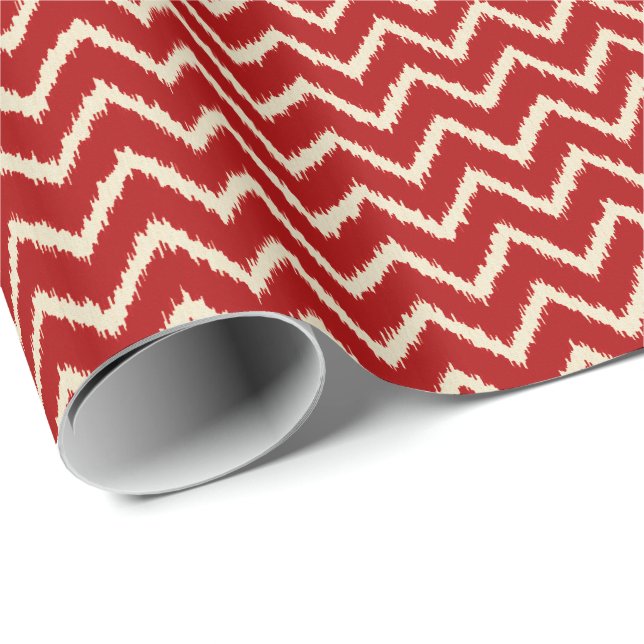 Papel De Presente Ikat Chevrons - Chinês vermelho e bronzeado (Ponta do rolo)