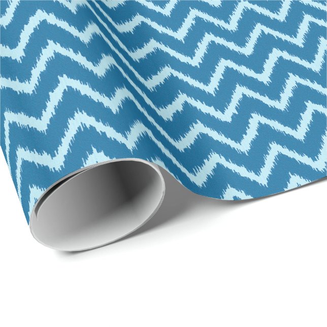 Papel De Presente Ikat Chevrons - Indigo e Azul Pálido (Ponta do rolo)