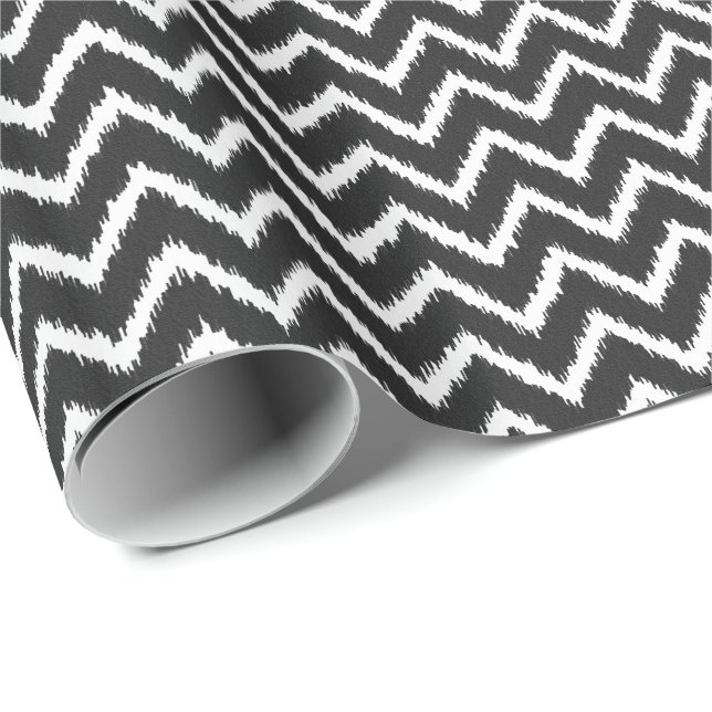 Papel De Presente Ikat Chevrons - Preto e branco (Ponta do rolo)
